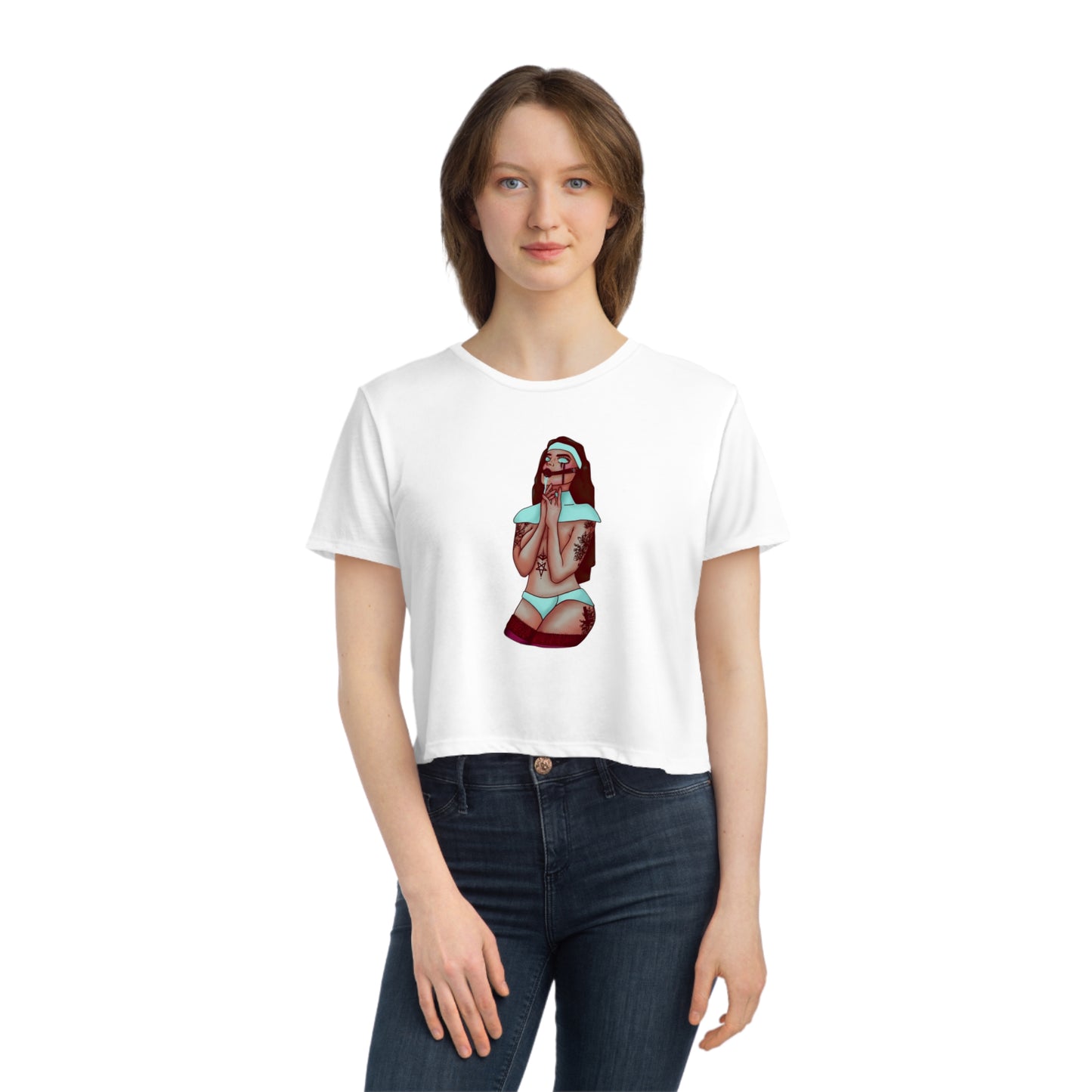 Gagged Nun - Women's Flowy Cropped Tee