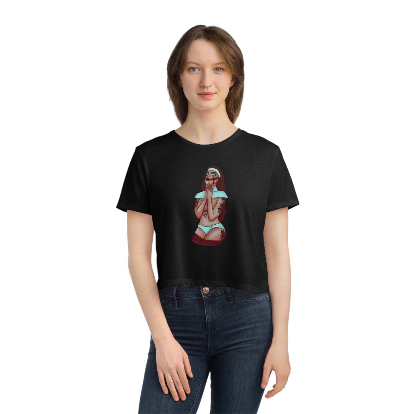 Gagged Nun - Women's Flowy Cropped Tee
