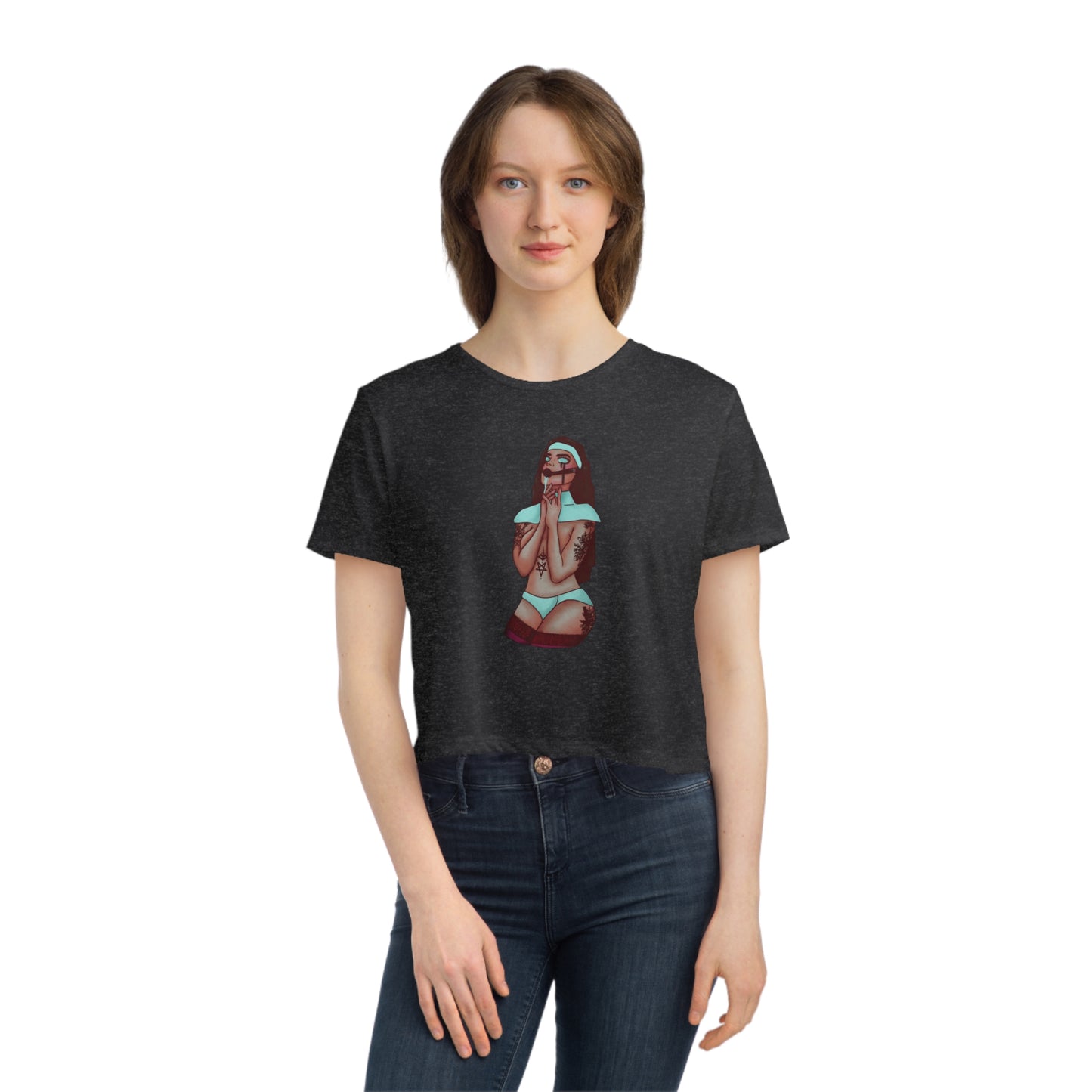 Gagged Nun - Women's Flowy Cropped Tee