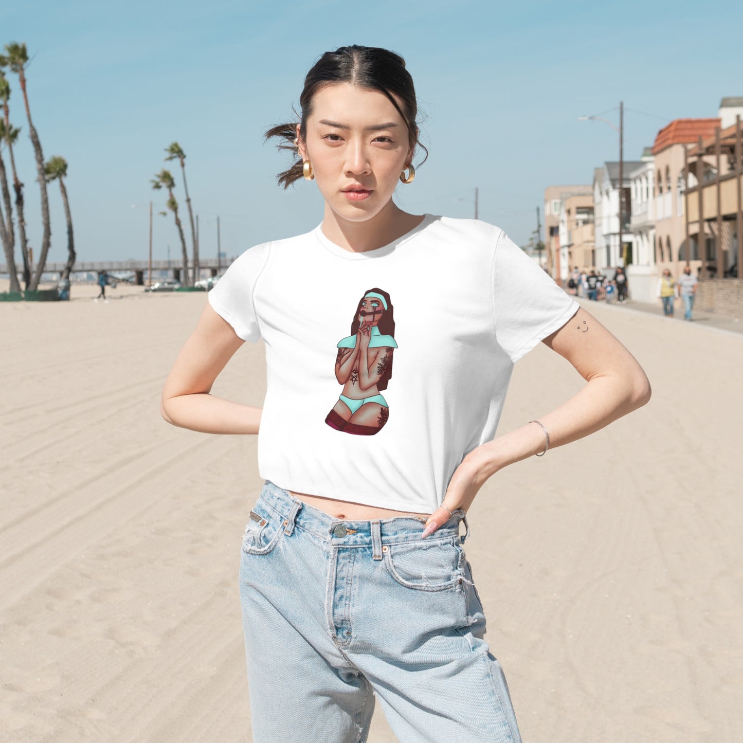 Gagged Nun - Women's Flowy Cropped Tee