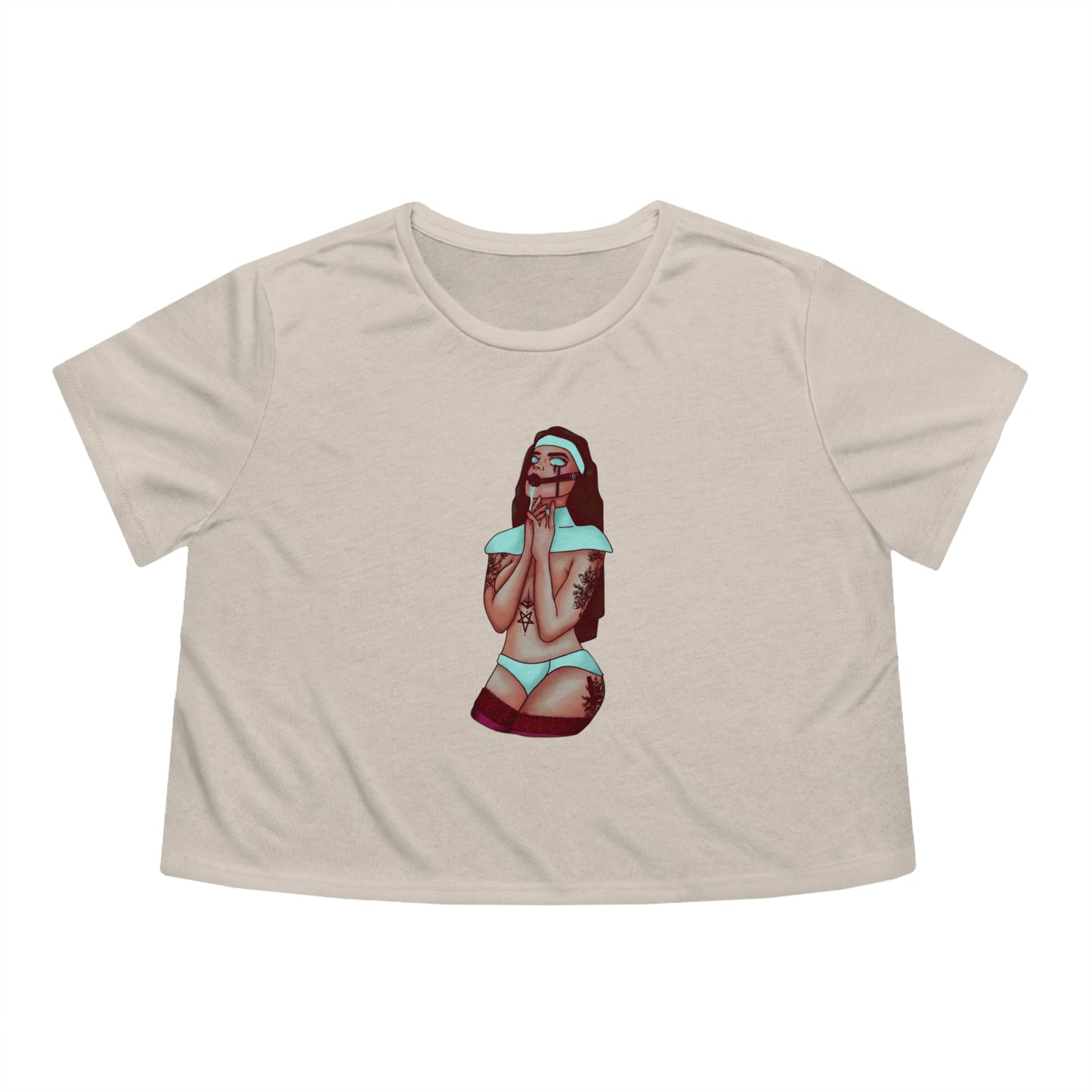 Gagged Nun - Women's Flowy Cropped Tee
