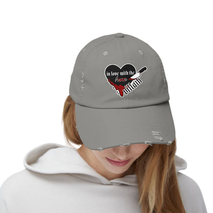 In Love with the Villain Unisex Distressed Cap