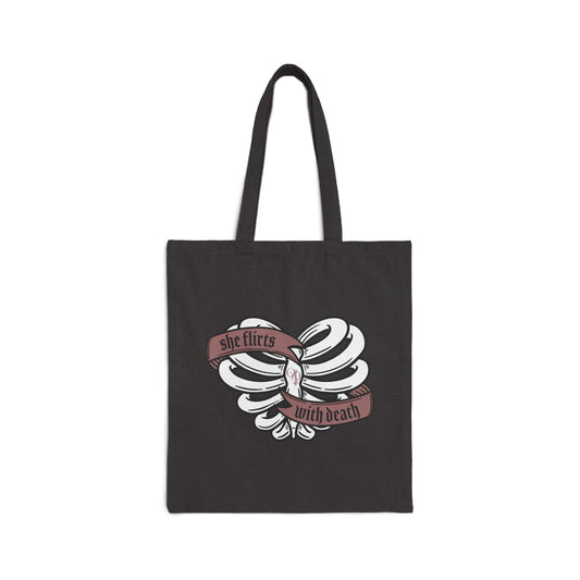 She Flirts with Death Canvas Tote Bag