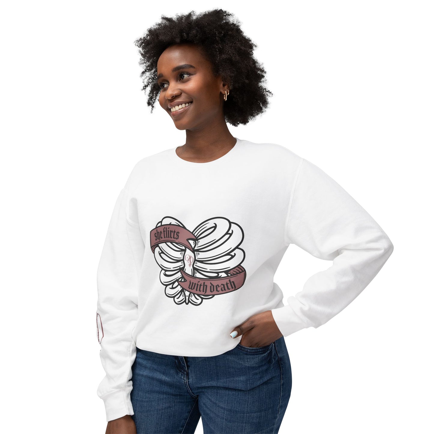 She Flirts With Death - Unisex Lightweight Crewneck Sweatshirt