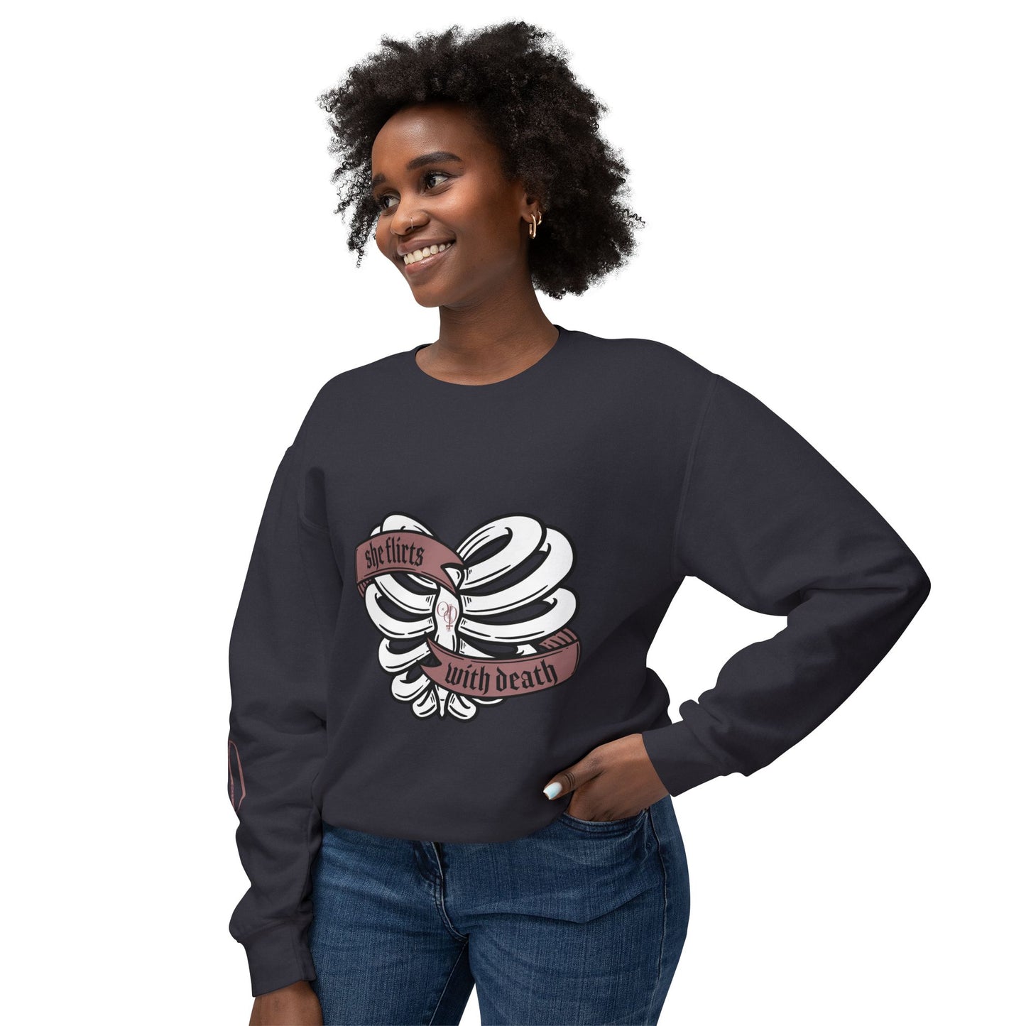 She Flirts With Death - Unisex Lightweight Crewneck Sweatshirt