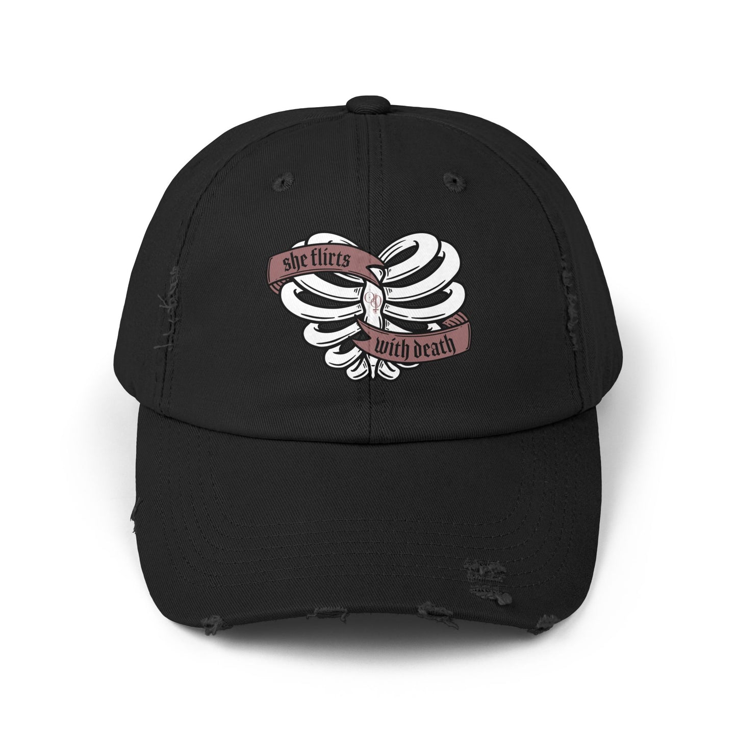 She Flirts with Death Unisex Distressed Cap