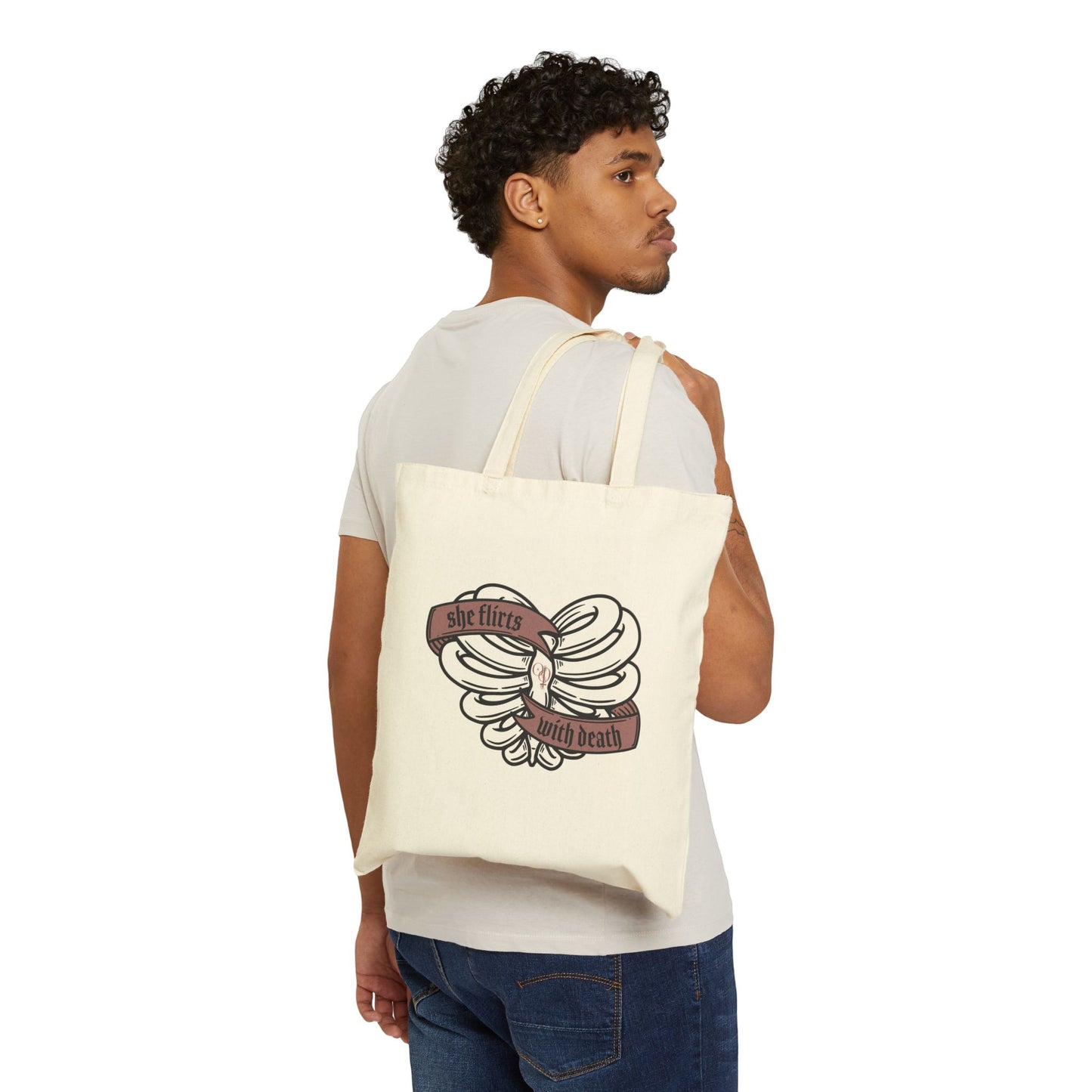 She Flirts with Death Canvas Tote Bag